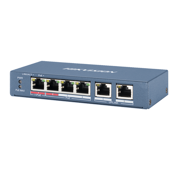 Hikvision L2 4 Port Fast Ethernet Unmanaged Hi-PoE Switches Dual Uplink DS-3E0106HP-E