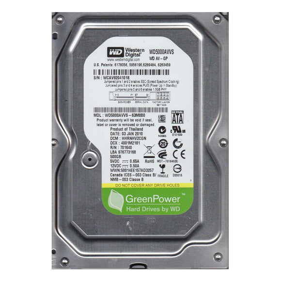 Western Digital AV-GP WD5000AVVS 500GB 8MB Cache SATA 3.0Gb/s 3.5